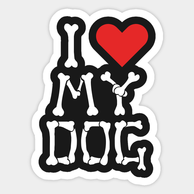 I Heart My Dog Bones Design Sticker by teesbyfifi